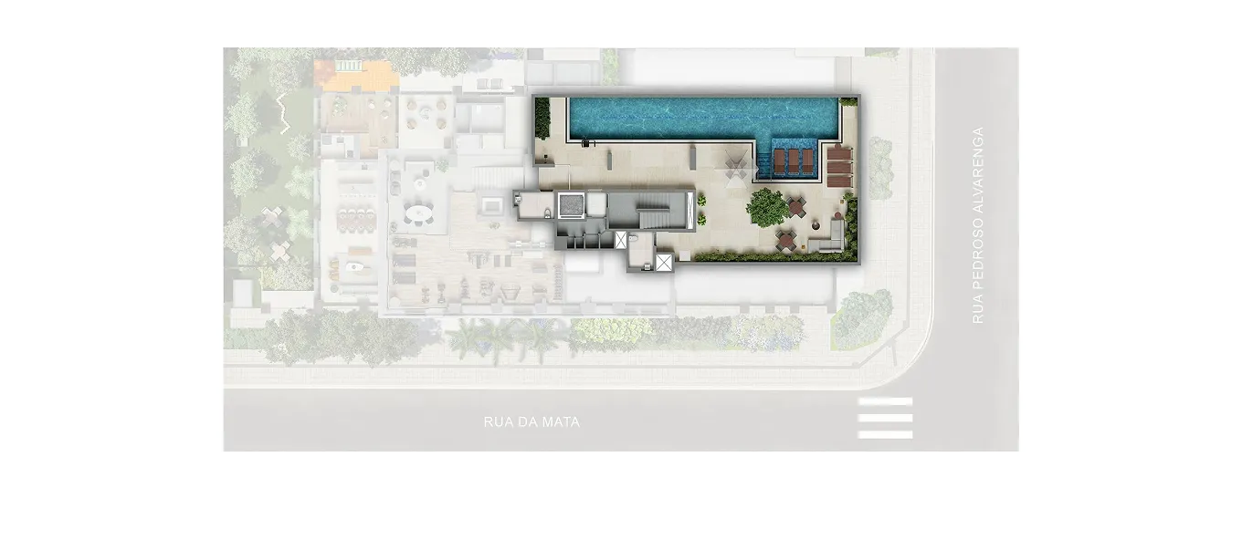 Perspectiva ilustrada da implantação do 8º pavimento